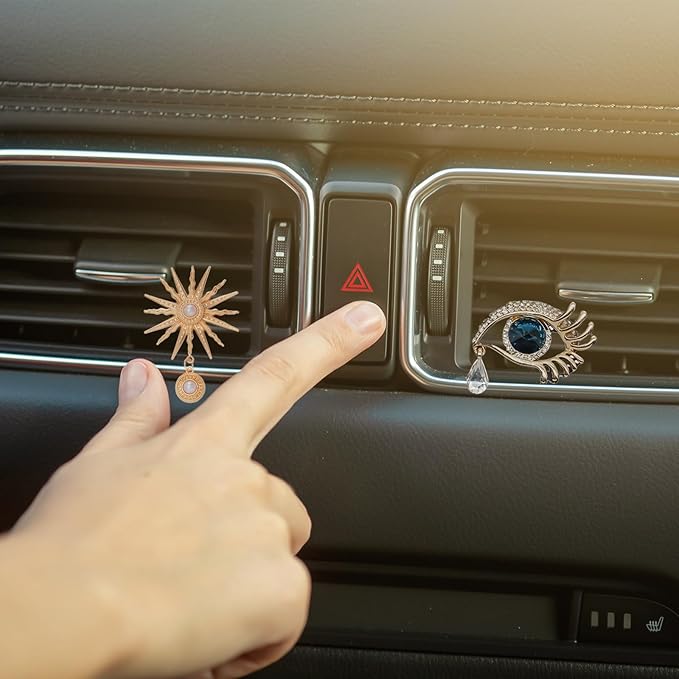2 PCS Car Air Vent Clip Accessory, Air Vent Decor Charm, Car Interior Accessories Air Freshener (NO REFILL PADS) for Women, Egyptian Myth Sun God Evil Eye Air Conditioner Outlet Decoration