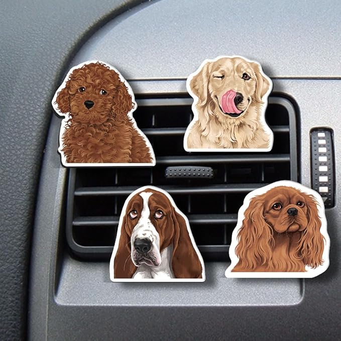 WIRESTER Set of 4 Fresh Scented Car Air Freshener Vent Clip, Decorative Accessories, Interior Decoration for Cars - Dogs, Cats, Animal