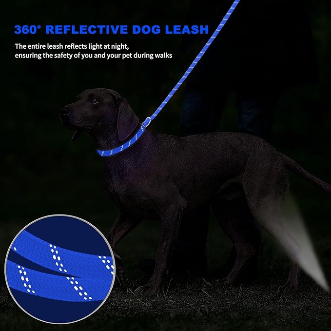 6FT Heavy Duty Dog Leash for Small Medium Large Dogs, Tangle Free Reflective Dog Training Leash with Double Handle, Seat Belt Buckle & Poop Bag Holder (Navy Blue)