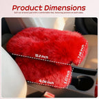 Fluffy Car Armrest Cover with Side Pockets – Plush Fuzzy Fur Center Console Armrest Cushion Pad, Universal Winter Car Interior Protector, Soft Arm Rest Cover with Storage for Women & Men (RED)