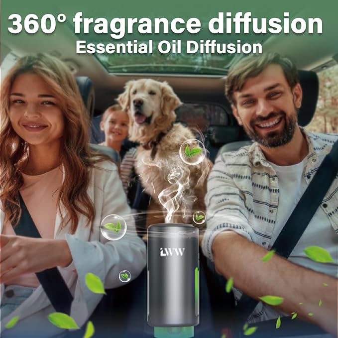 Car Air Freshener - Smart Adjustable 3-Speed Intensity, Rechargeable Humidifier Car Essential Oil Diffuser - Comes with 8 Bottles of 10ml Perfume (Gray)