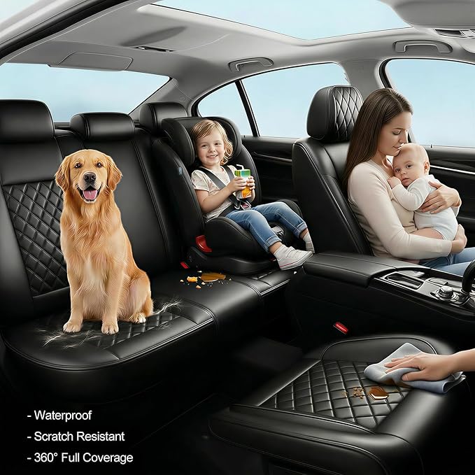 Fit for Accent Seat Covers Compatible with Hyundai Accent 2017-2026 - Waterproof Breathable Leather Automotive Seat Cushions Protector,Airbag Compatible,Full Set 5 Seats(Black)