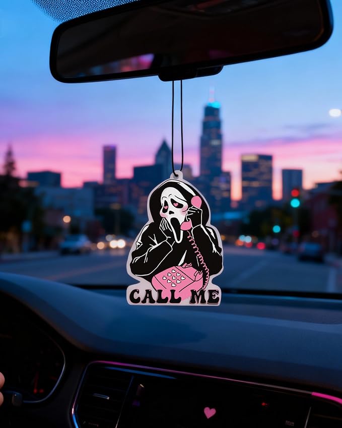 5Pcs Ghost Horror Car Air Fresheners Pink Cute Car Interior Accessories Hanging Scents Anime Freshener Automotive Room Decor for Women Teen Girls Gift
