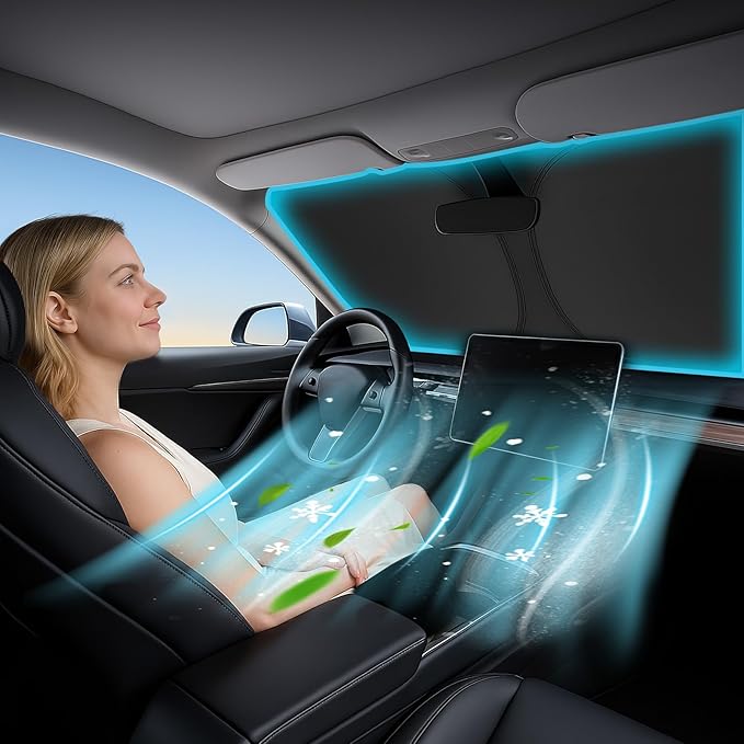 Windshield Sunshade for Honda Civic 2022 2023 2024 2025 2026 - Innovative No-Light-Pass Technology, Mirror Cut-Out, Blocks 99% UV Rays, Fade-Resistant, Easy-Fold Civic Windshield Sun Shade