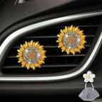 Bling Sunflower Air Vent Clips, 2 Pcs Golden Sunflower Car Air Fresheners Vent Clips Car Diffuser Diamond Decoration Interior Decor Cute Accessories for Women Girls + Mask Hook