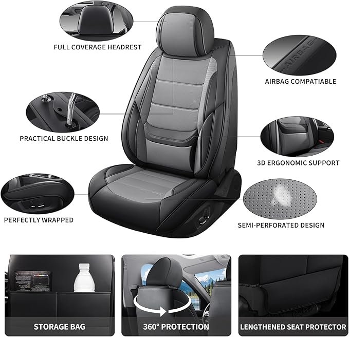Car Seat Covers Full Set Custom Fit for Mercury Mariner 2005-2011,Premium Faux Leather with Lumbar Support, Breathable, Anti-Slip & Soft Touch(blackgray,Fullset)
