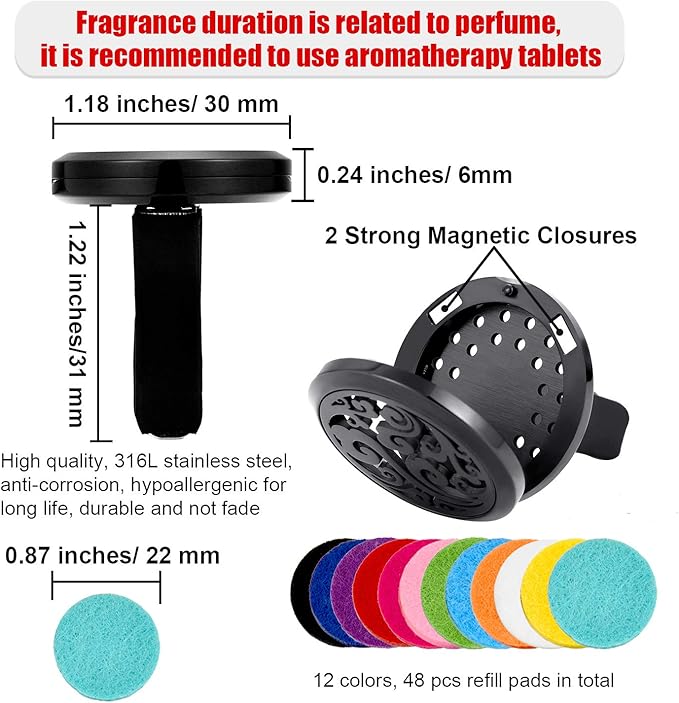2 Pieces 316l Car Aromatherapy Essential Oil Diffuser Air Freshener with Vent Clip 48 Felt Pad Christmas Gift for Women Men(Cloud, Sunflower Patterns)