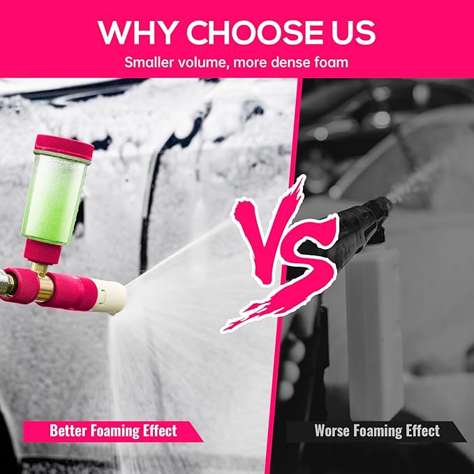 Foam Cannon for Pressure Washer with 1/4 Inch Quick Connector, Pressure Washer Foam Cannon with Rotating Nozzle，Easy to Use & Adjust, Creates Thick Foam-Pink