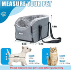 Pet Car Center Console Elevated Armrest Car Seat for Small Puppy, Dogs & Cats (Up to 10 lbs) – Dark Gray Washable Plush Carrier with Safety Leash, Fits Front Vehicle Console Space (Grey)