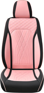 FLORICH Automotive Seat Covers Leather Pink Seat Covers for Cars Front Seats Waterproof Car Seat Cushion Interior Covers Protector Vehicle Seat Cover Universal Fit for Most Car Truck SUV, Black&Pink