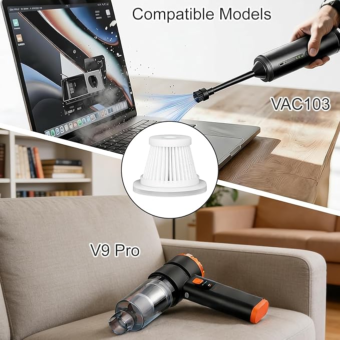 Replacement Filter Compatible with Voice-tank VAC103,VNOST V9 Pro Car Vacuum Portable Cordless Handheld Vacuum Cleaner Filter-4Pack