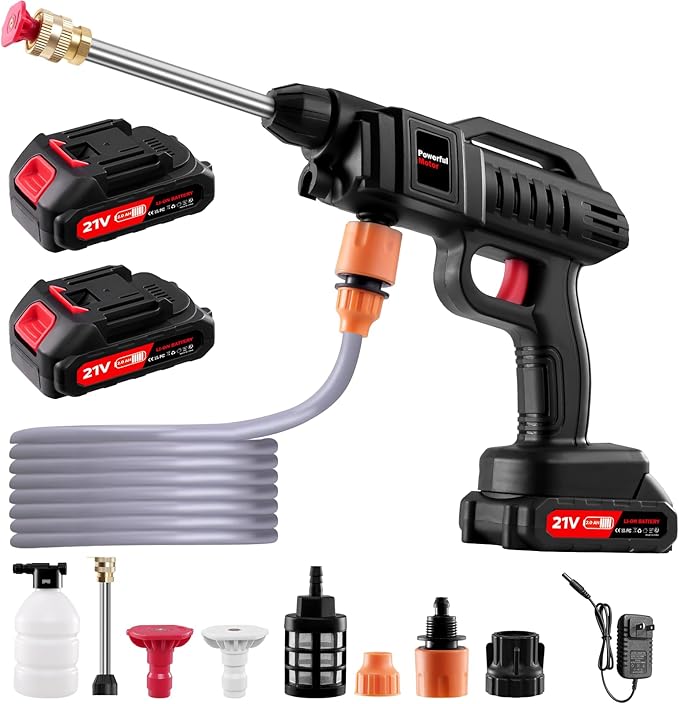 Papasbox Cordless Pressure Washer with Foam Cannon, 60 Bar 1500W High Pressure Washer, 2×2.0Ah Batteries & 5m Hose, Portable Power Washer for Car Cleaning, Home, Garden, and Outdoor Use
