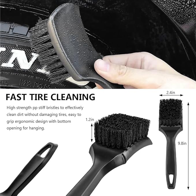 6PCS Car Wheel Cleaning Pro Kit, Soft Wheel Cleaner Tire Brush Detailing Brush with Applicator Pads, Scratch-Free Rim Brushes Tire Scrubber Dressing Pads for Vehicle Cleaning