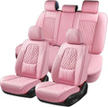 Coverado Car Seat Covers Full Set, Automotive Front and Rear Seat Covers with Backrest, Nappa Leather Car Seat Protectors Waterproof, Universal for Most Vehicles, Pink