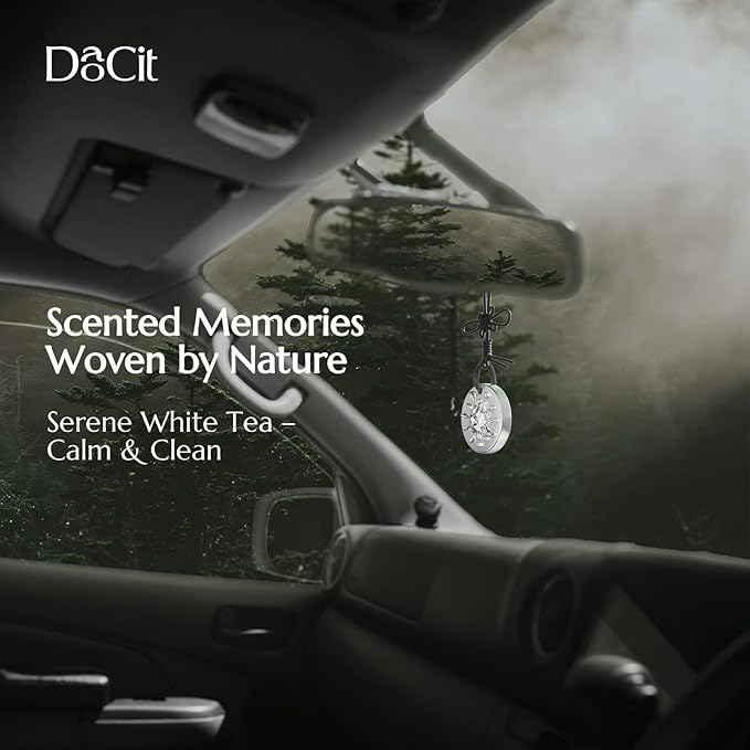 Car Air Freshener Hanging, Car Fresheners Long Lasting for Men & Women, Refillable Essential Oil Diffuser with 7 Beads + 14 Refills, 40+ Days Scent for Home, Office, Bathroom - White Tea