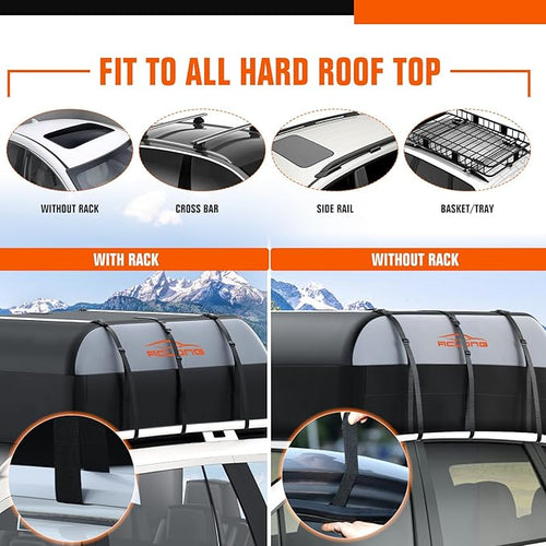 ACLONG 21 Cubic Feet Car Roof Bag 840D Waterproof Rooftop Cargo Carrier Bag for All Cars with/Without Racks Includes Anti-Slip Mat Storage Bag Combination Lock 6 Door Hooks