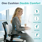 Seat Cushion for Office Chair and Car, Lumbar Support Pillow for Office Chair, Memory Foam Ergonomic Seat Cushion for Long Sitting, Back & Tailbone Pain, Sciatica - Light Gray