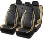 Skechers Memory Foam Car Seat Covers, Leather High Back Seat Covers Quilting Design,Waterproof Sports Car Seat Covers Full Sets,Airbag Compatible, Universal Fit for Most Cars, SUVs,Trucks,Beige