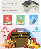 Insulated Lunch Bag for Men & Women, 9L Leakproof Lunch Box Soft Cooler Tote with 5 Pockets, 600D Oxford, EVA Lining, Adjustable Strap for Work, Picnic, Beach&Travel-Coffee
