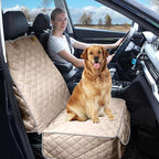 Deluxe Dog Seat Cover for Front Seat-More Durable Waterproof Front Seat Protector, High Heat Resistant and Nonslip Front Seat Cover for Dogs Kids, Universal Size (Beige)