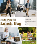 Insulated Lunch Bag for Men & Women, 9L Leakproof Lunch Box Soft Cooler Tote with 5 Pockets, 600D Oxford, EVA Lining, Adjustable Strap for Work, Picnic, Beach&Travel-Coffee