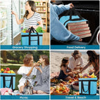 mosago 2PK Reusable Grocery Tote Bags, Insulated Cooler Shopping Bag for Women, Pizza/Food Delivery Bags to Keep Food Hot/Cold for Commercial Food Transport, Cooler Bag for Travel/Picnic, Collapsible