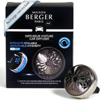 MAISON BERGER - Adjustable Refillable Car Air Freshener Vent Clip Diffuser Set - 1.75" Diameter x 1.25" Depth - Made in France (On/Off Flower - Gun Metal)