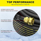 POHIR Power Washer Hose 100FT with 3/8'' Quick Connect, High Tensile Wire Braided Car Wash Water Hose with 2 Quick Connect Kits Compatible M22 14 mm, 1/4 Inch Hose for Pressure Washer, 4200 PSI