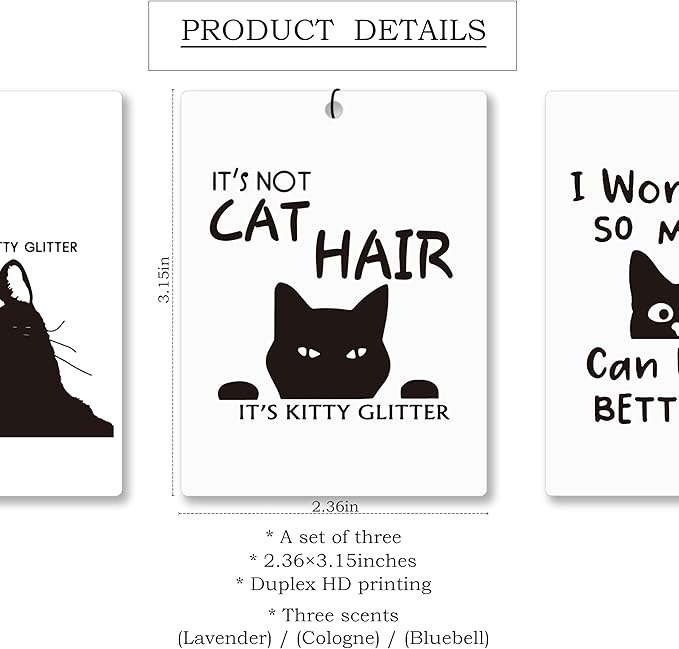 Mancheng-zi Funny Black Cat Car Air Freshener 3Pcs, Cat Mom Dad Gifts for Owners Lovers Air Freshener Hanging for Cars Closet Drawer or Books, Cute Kitty Car Accessories Mirror Decor for Women Men