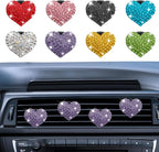 4PCS Heart-Shaped Car Vent Clip with Rhinestone, Vent Clip Car Accessories, Sparkly Rhinestone Bling Diamond Freshener Holder, Air Conditioning Outlet Ornament for Women Girls (Purple, Style1)