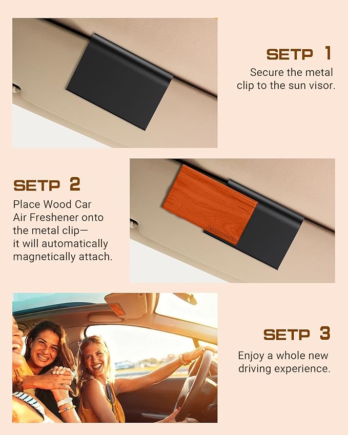Car Air Freshener-The Original Wood Air Freshener for Visor Clip - Long Lasting Car Odor Eliminator and Scent Diffuser for Cabin, Truck & SUV-Includes 1 Metal Clips-Teak