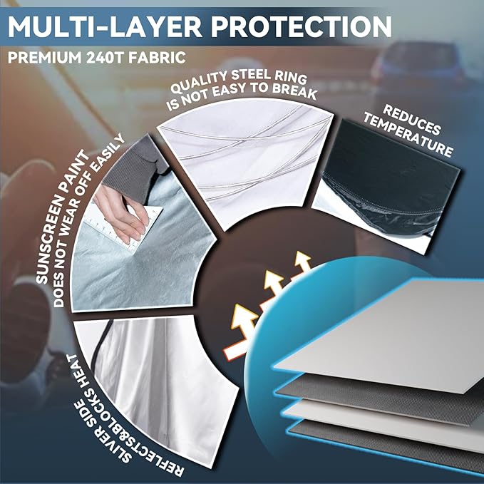 for Mazda 6 2014-2021 Windshield Sun Shade - 4 Layers Car Sunshades for Front Windows Shade Cover Custom Fit Sun Shade Mazda 6 240T Retractable Shade Blocks UV Rays Car Accessories