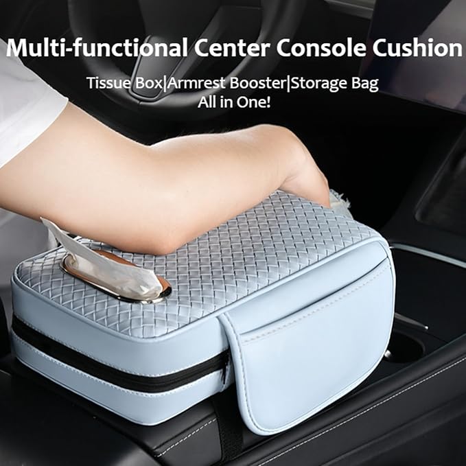 Car Armrest Cushion Cover Car Center Console Memory Foam Booster Pad with Storage Pocket and Tissue Hole for Sedan Vehicle (Black, 12.99 * 7.09 * 2.95'' / 33 * 18 * 7.5 cm)