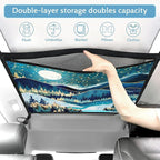 Moon Mountain Car Ceiling Cargo Net Pocket Hanging Storage Bag with Zipper 31.5"x21.6" Double-Layer Mesh Car Roof Storage Organizer Long Road Trip Truck SUV Travel Camping
