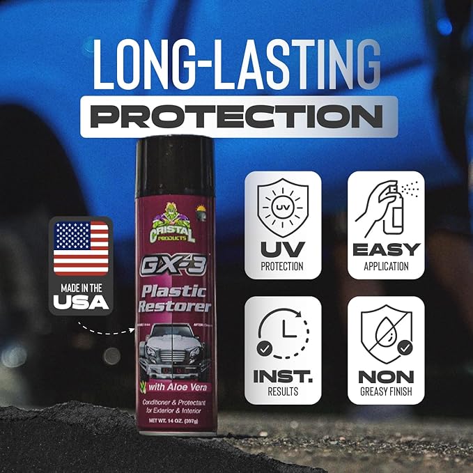 GX-3 Plastic Restorer – Black Plastic Restorer for Cars & Automotive Trim Restorer – Interior Car Cleaner & Exterior Faded Plastic, Vinyl & Rubber Renewer with Aloe Vera 12PK (14 fl oz)