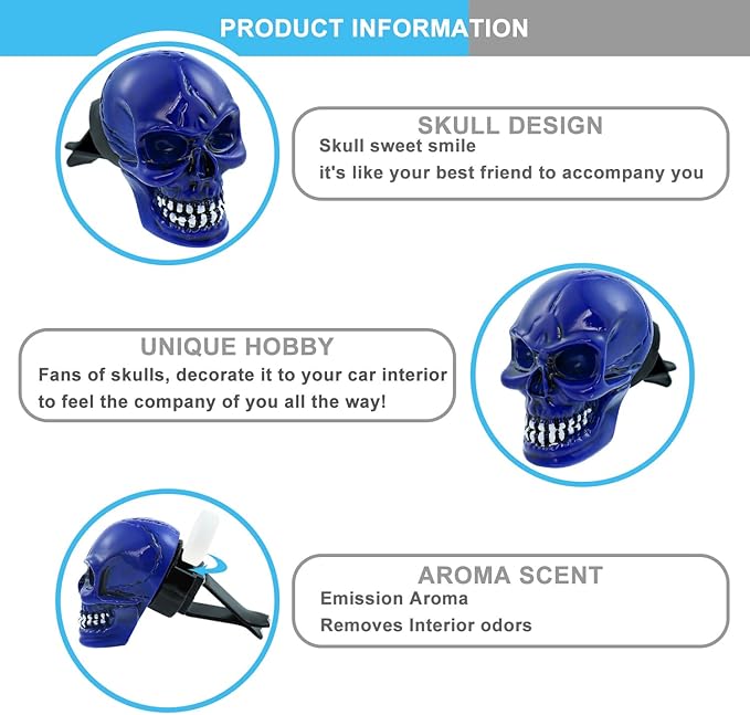 Skull Car Air Fresheners Cute Cool Funny Air Conditioning Vent Perfume Diffuser Decoration Interior Car Accessories 2 pcs