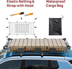 TUFFIOM 84"x 39"x 6" Rooftop Cargo Carrier, Universal Steel Roof Rack Basket w/Net+Storage Bag+Straps, Heavy Duty Extensionable Car Top Rack Luggage Holder Carrier Basket for SUV Car Truck Van