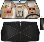 CHILLTEK Funny Animal Car Windshield Sun Shade, Cute Hamster Car Sun Shade, Block UV Rays Heat Foldable Windshield Umbrella Sun Visor Protector - Keep Vehicle Cool for Cars SUV