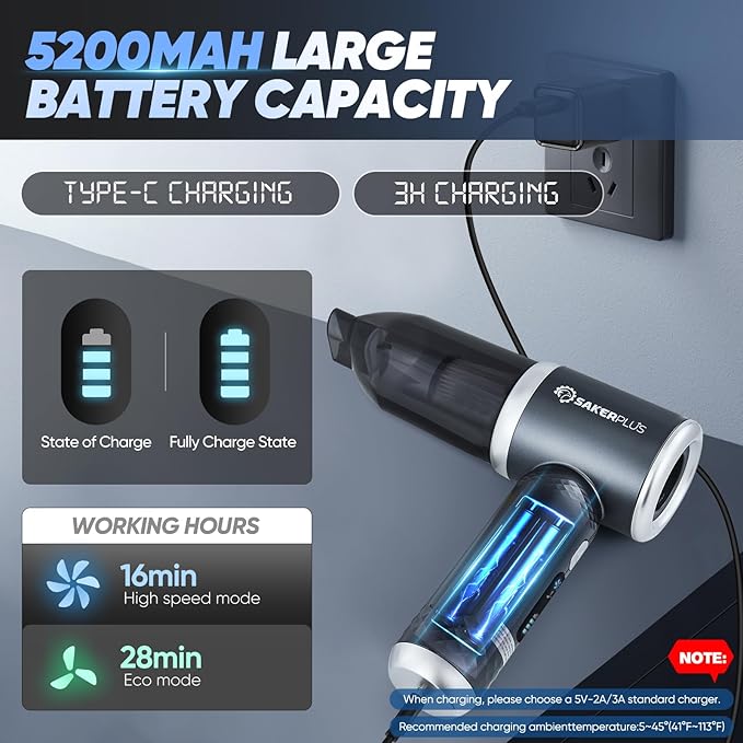 Mini Vacuum Cleaner, 3 in 1 Cordless Handheld Vacuum Cleaner, 13000Pa High Power Car Vacuum Cleaner with Brushless Motor,Adjustable Car Vaccum Portable Cordless for Cars,Desktop-DBS03