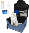 Petskd Portable Travel Litter Box for Cats with Lid and 10 pcs Liner Bags, Light Weight, Leak-Proof and Higher Sides for Road Trips, Hotel Stays, Car Travel(Blue)