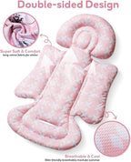 Infant Car Seat Insert, Enlarged Head Support for Baby Carseat, Reversible Newborn Insert with 3 Strap Covers, 2-in-1 Baby Car Seat Cushion for Stroller, Swing, Bouncer, Rocker - Pink Floral