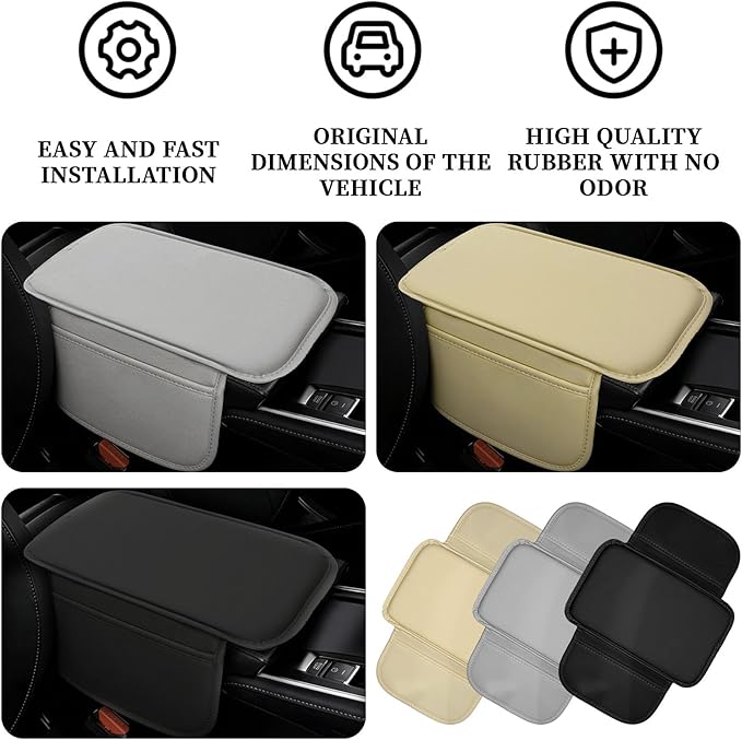 Car Center Console Cover Arm Rest Cover Pad for Car Armrest Box, Middle Console Covers Leather Armrest Box Mat Pad Protector Cushion with 2 Storage Bags for Cars Interior Accessories(Black)