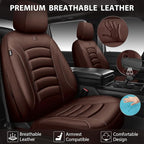CAR PASS 3D Foam PU Leather Car Seat Covers, Universal Seat Covers Full Sets for Trucks SUV Sedan Automotive Seat Covers Armrest Airbag Compatible Waterproof Comfortable Faux Nappa Leather All Brown