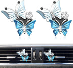 Car Shiny Dual Butterfly Air Outlet Clips, Crystal Air Fresheners Vent Clips, Car Diffuser Vent Clip Rhinestone Diamond Interior Decor, Car Decoration, Bling Car Accessories (2 Pcs Blue)