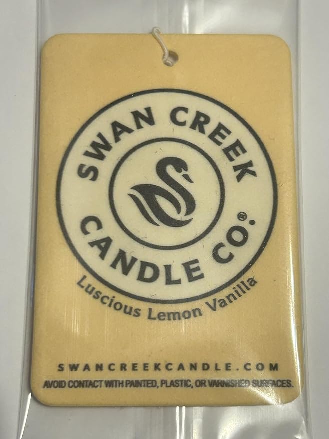 Swan Creek Candle Co. Luscious Lemon Vanilla Hanging Car Air Freshener 04165 Pack of 3, Black White