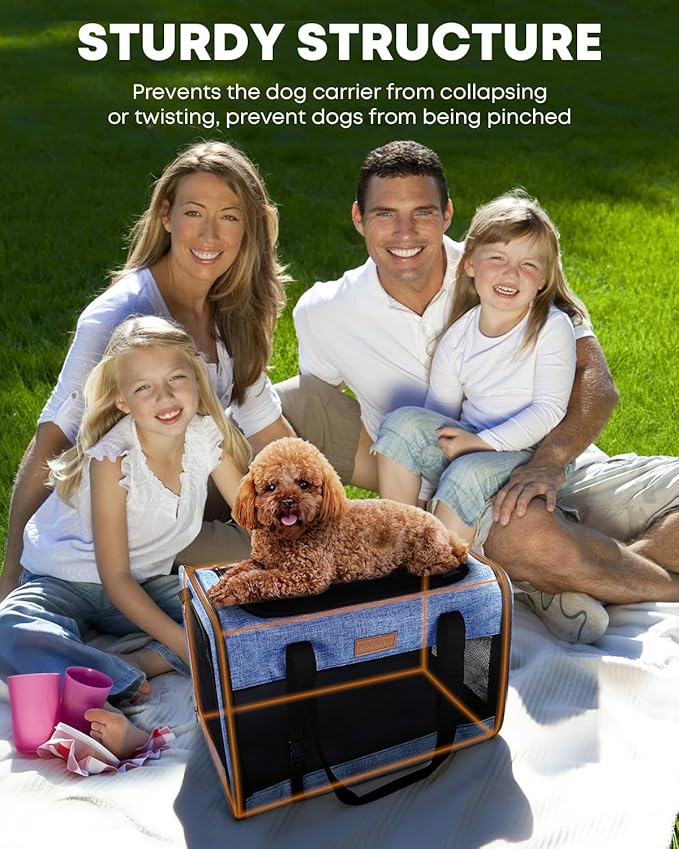 Large Cat Dog Carrier for Pet Up to 20 Lb - 20×13×13 in, Top & Side Entry, Foldable, Soft-Sided Pet Carrier with Ventilated Anti-Scratch Mesh & Car Seat Buckle for Car, Travel and Vet - Blue