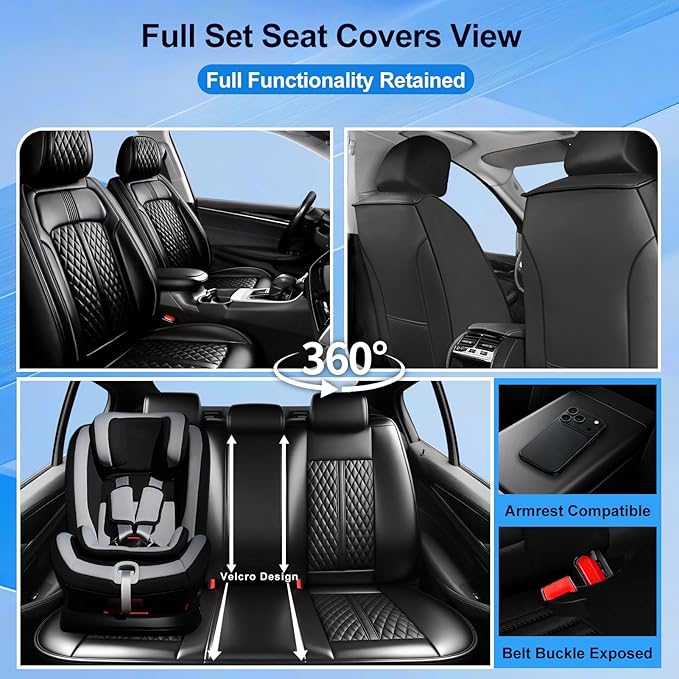 Fit Sonic Car Seat Covers (Front Pair) for Select Chevrolet/Chevy Sonic 2012-2020 - Premium Full Coverage Leather, Airbag Compatible, Waterproof & All Weather Seat Cushion Protector, Black