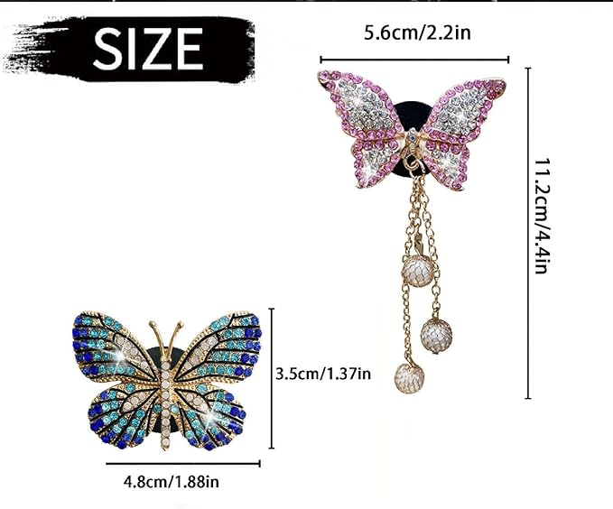 Blue and Pink Butterfly Air Vent Clip Accessories Air Conditioning Outlet Clip Car Air Freshener Dashboard Accessories Charm Car Inter Decor Cute Interior Accessories for Women (2 Pcs)