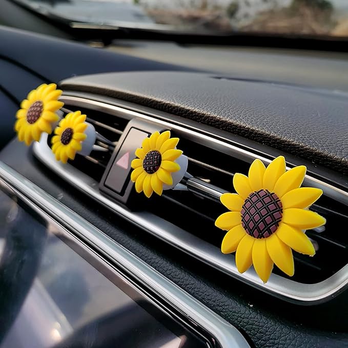 2 Pieces Sunflower Air Freshener Clips Cute Car Air Vent Clip Charm Car Interior Decor Sun flower Accessories Decorations