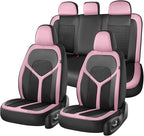 FLORICH Car Seat Covers Full Set, Universal Seat Cover 5 Seats, Automotive Seat Covers with Mesh Leather, Waterproof Car Seat Protector, Breathable Car Seat Cushion for Most Car SUV Truck, Pink